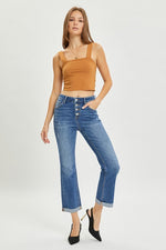 High Rise Button Down Straight Leg