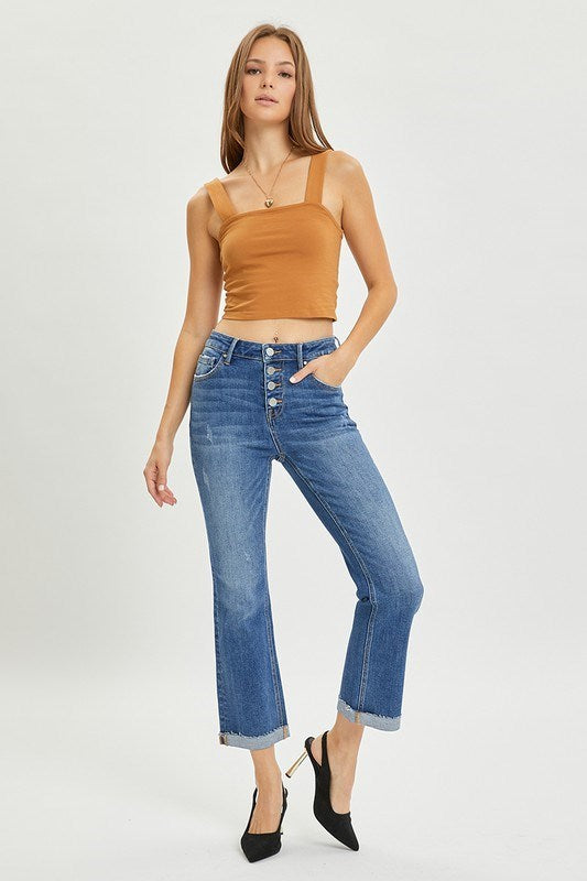 High Rise Button Down Straight Leg