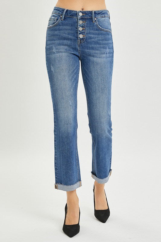High Rise Button Down Straight Leg