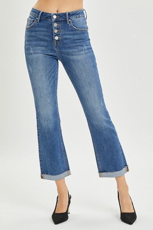 High Rise Button Down Straight Leg