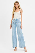 Risen High Waist Wide Leg Pintuck Jean
