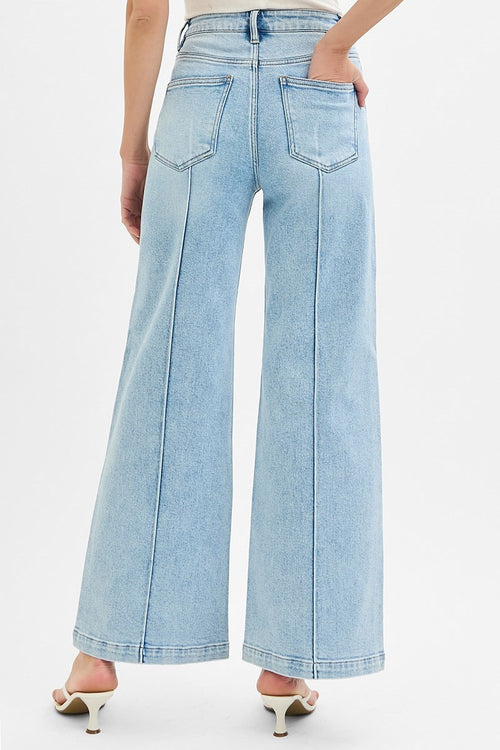Risen High Waist Wide Leg Pintuck Jean