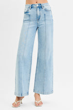 Risen High Waist Wide Leg Pintuck Jean
