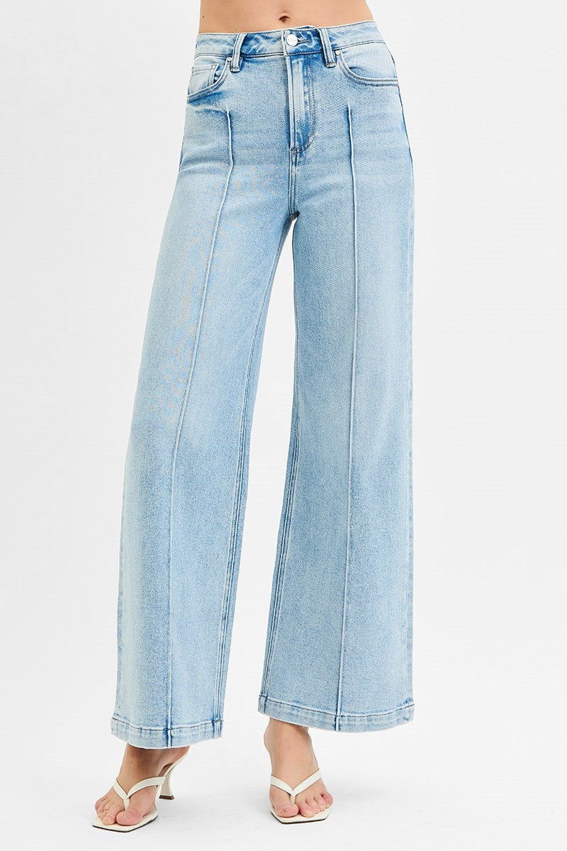 Risen High Waist Wide Leg Pintuck Jean