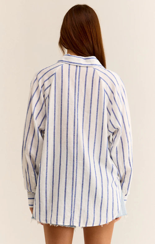 Z Supply Perfect Linen Stripe Top - Palace Blue