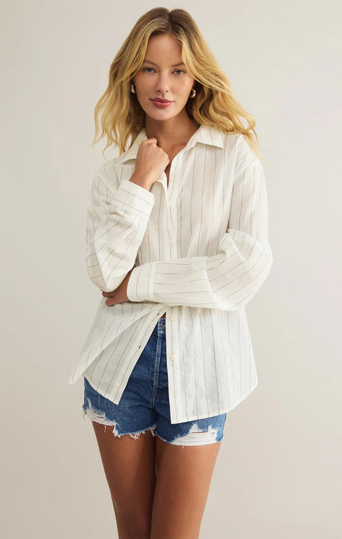 Z Supply Seaport Striped Button Up - White