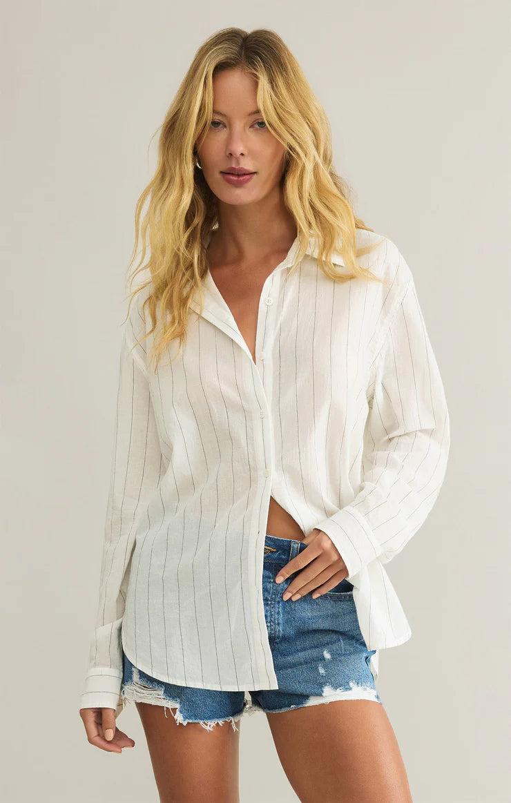 Z Supply Seaport Striped Button Up - White