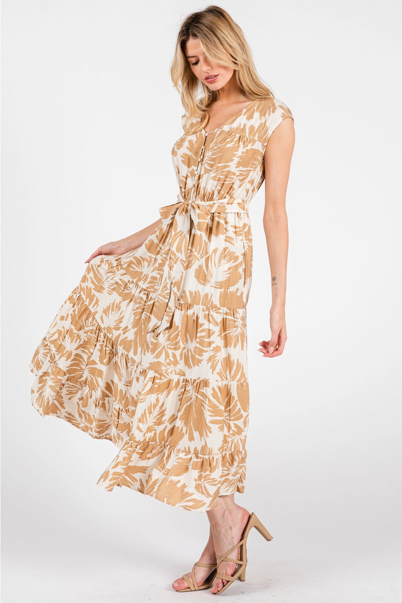 V-Neck Natural Midi Dress