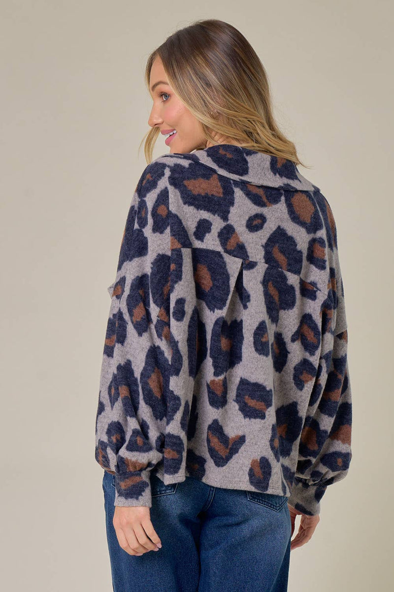 Soft Collared Animal Print Sweater