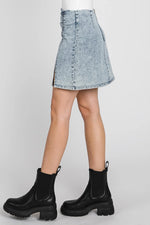 Shirring Slit Denim Mini Skirt