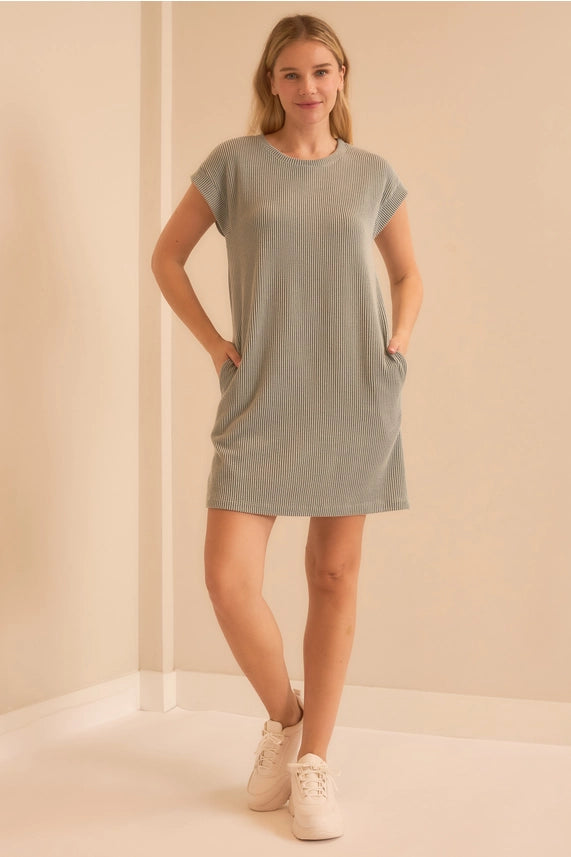 Wave Rib Drop Shoulder Dress