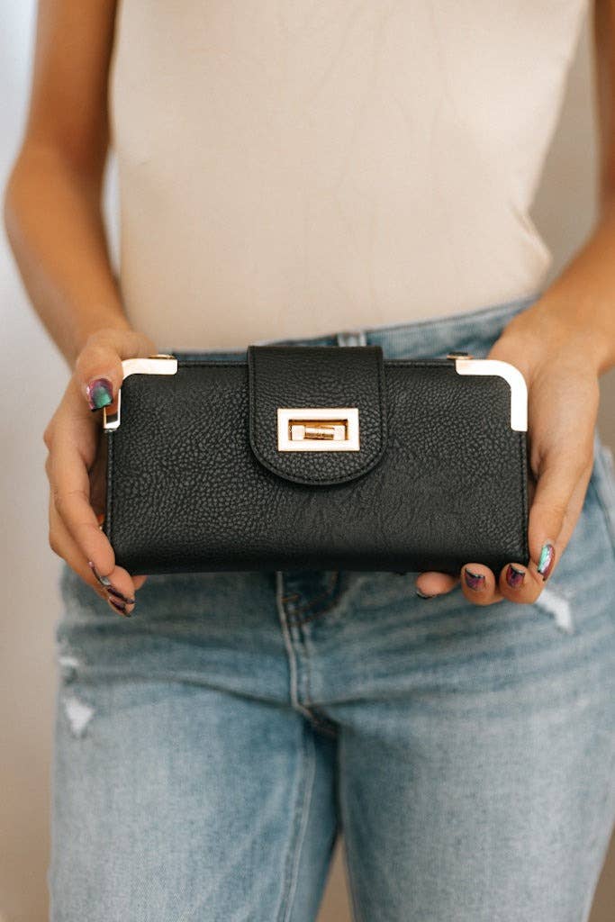 Turn Lock Crossbody Wallet