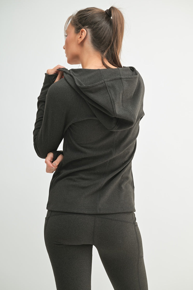 Brushed Ribbed Zip Up Hoodie Jacket