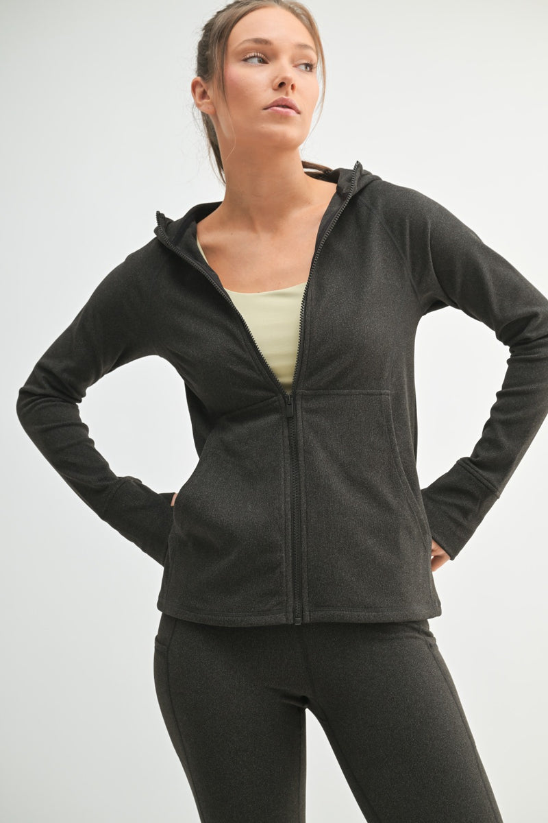 Brushed Ribbed Zip Up Hoodie Jacket