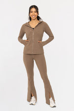 Brushed Ribbed Zip Up Hoodie Jacket