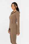 Brushed Ribbed Zip Up Hoodie Jacket