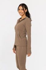 Brushed Ribbed Zip Up Hoodie Jacket