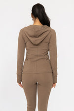 Brushed Ribbed Zip Up Hoodie Jacket