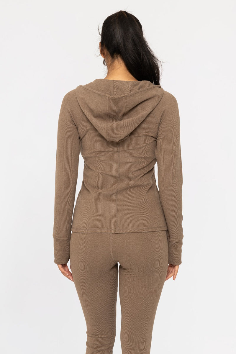 Brushed Ribbed Zip Up Hoodie Jacket
