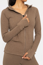 Brushed Ribbed Zip Up Hoodie Jacket
