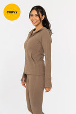 Curvy Brushed Ribbed Zip Up Jacket
