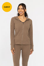 Curvy Brushed Ribbed Zip Up Jacket