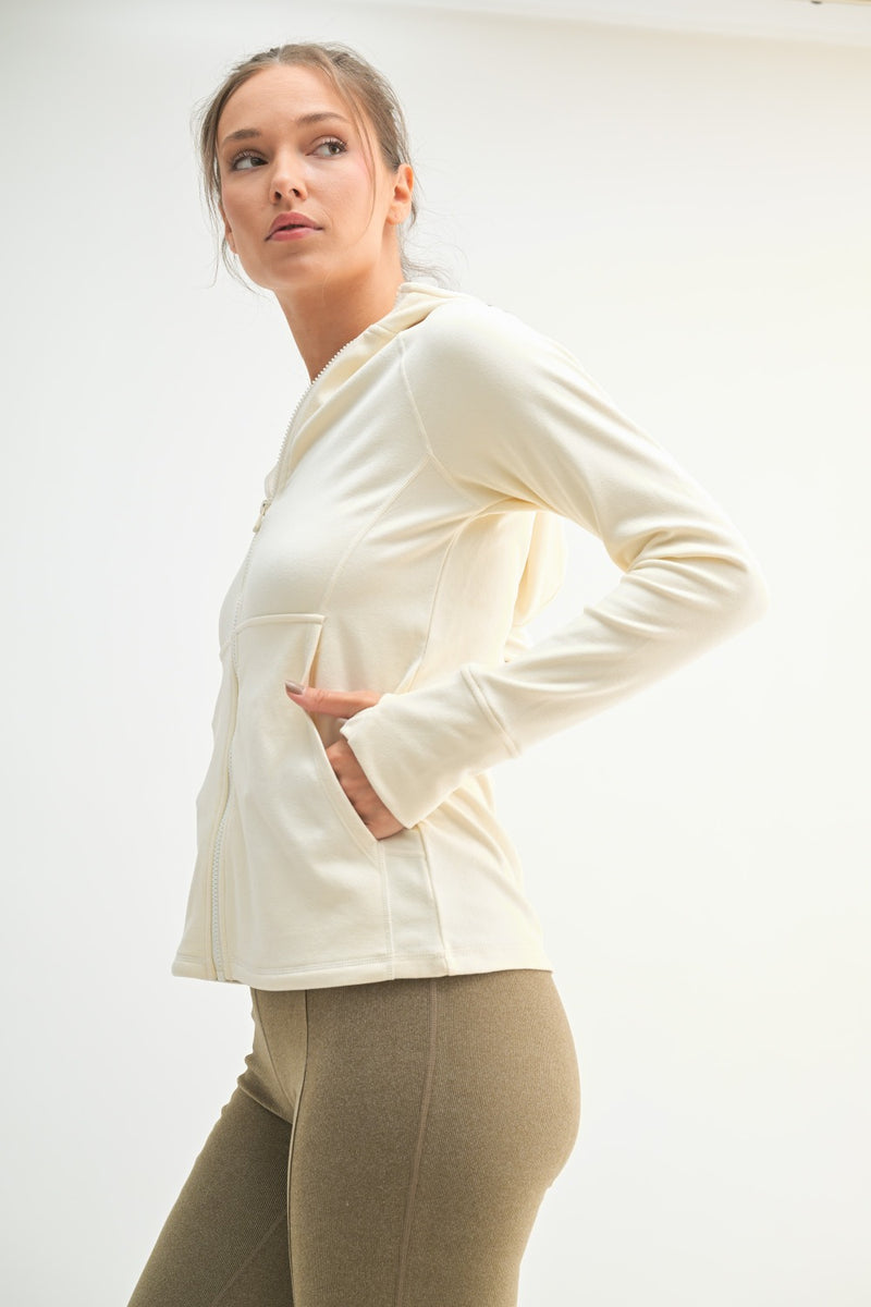 Brushed Ribbed Zip Up Hoodie Jacket