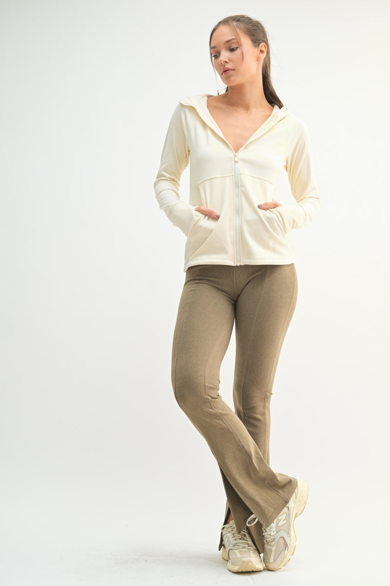 Brushed Ribbed Zip Up Hoodie Jacket