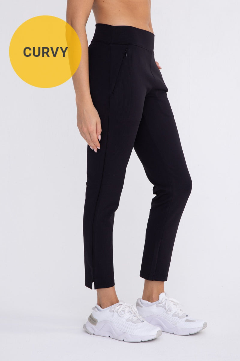 Curvy Jacquard Ribbed Tapered Pant -Black