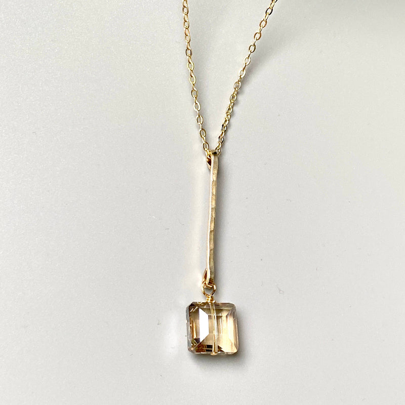 Crystal Bar Pendant Hammered Necklace Chain