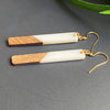 White Resin and Wood Earrings Drop Dangle