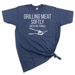Men's GRILLING MEAT SOFTLY WITH HIS TONGS T-SHIRT