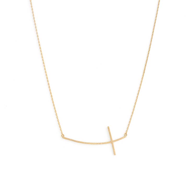 Brushed Side Cross Necklace