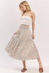 Print Tiered Midi Skirt