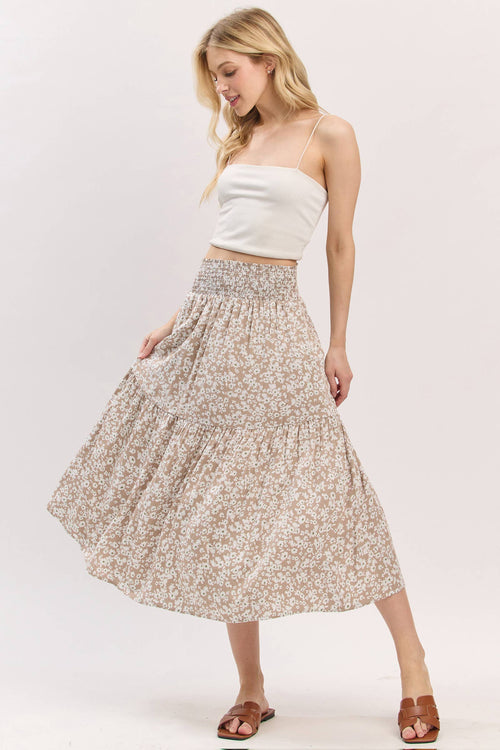 Print Tiered Midi Skirt