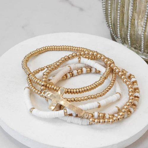 Sideways Cross Metal Bead Bracelet