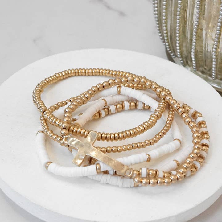 Sideways Cross Metal Bead Bracelet