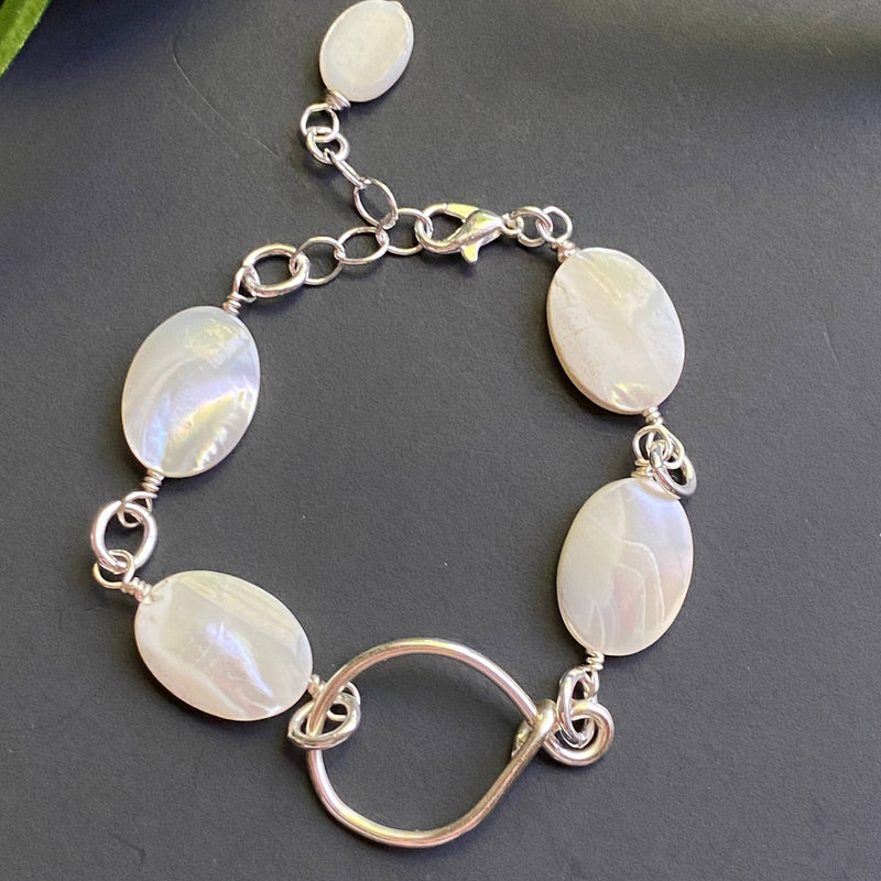 Mother  of Pearl Bracelet Silver Organic Connector