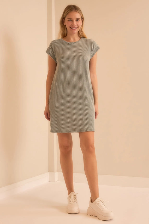 Wave Rib Drop Shoulder Dress