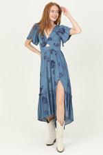 Floral Blue Short Sleeve Swing Dress
