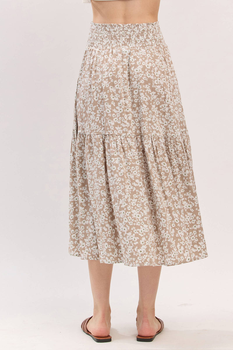 Print Tiered Midi Skirt
