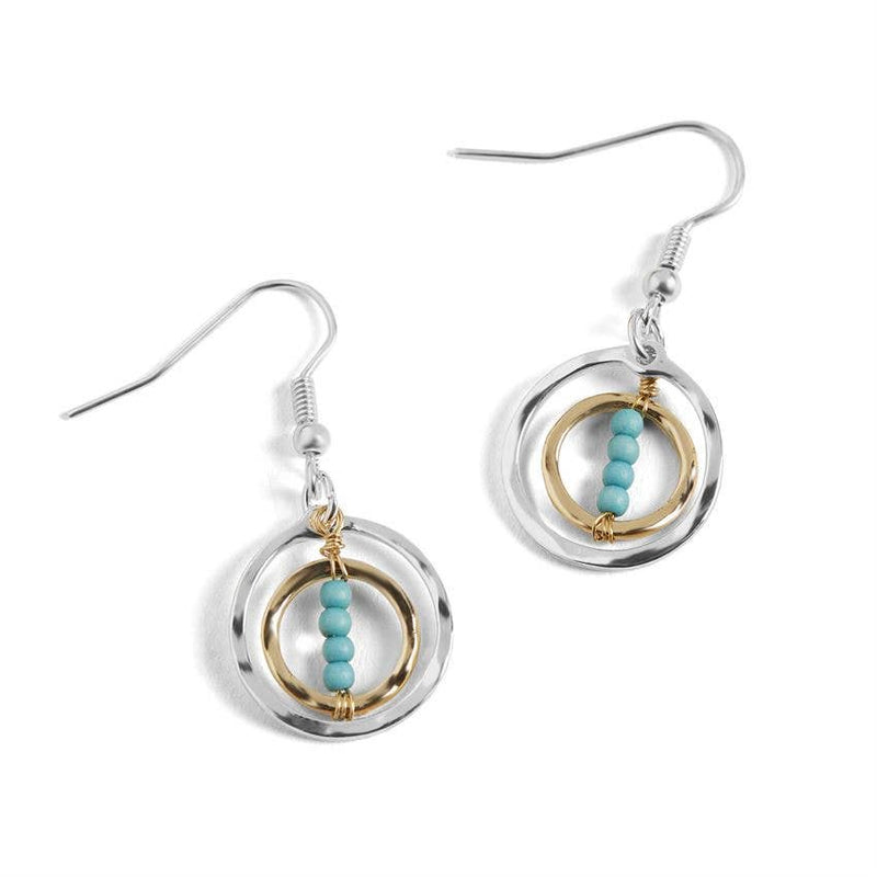 Mixed Metal Double Hoop w/ Turquoise Earrings: Turquoise