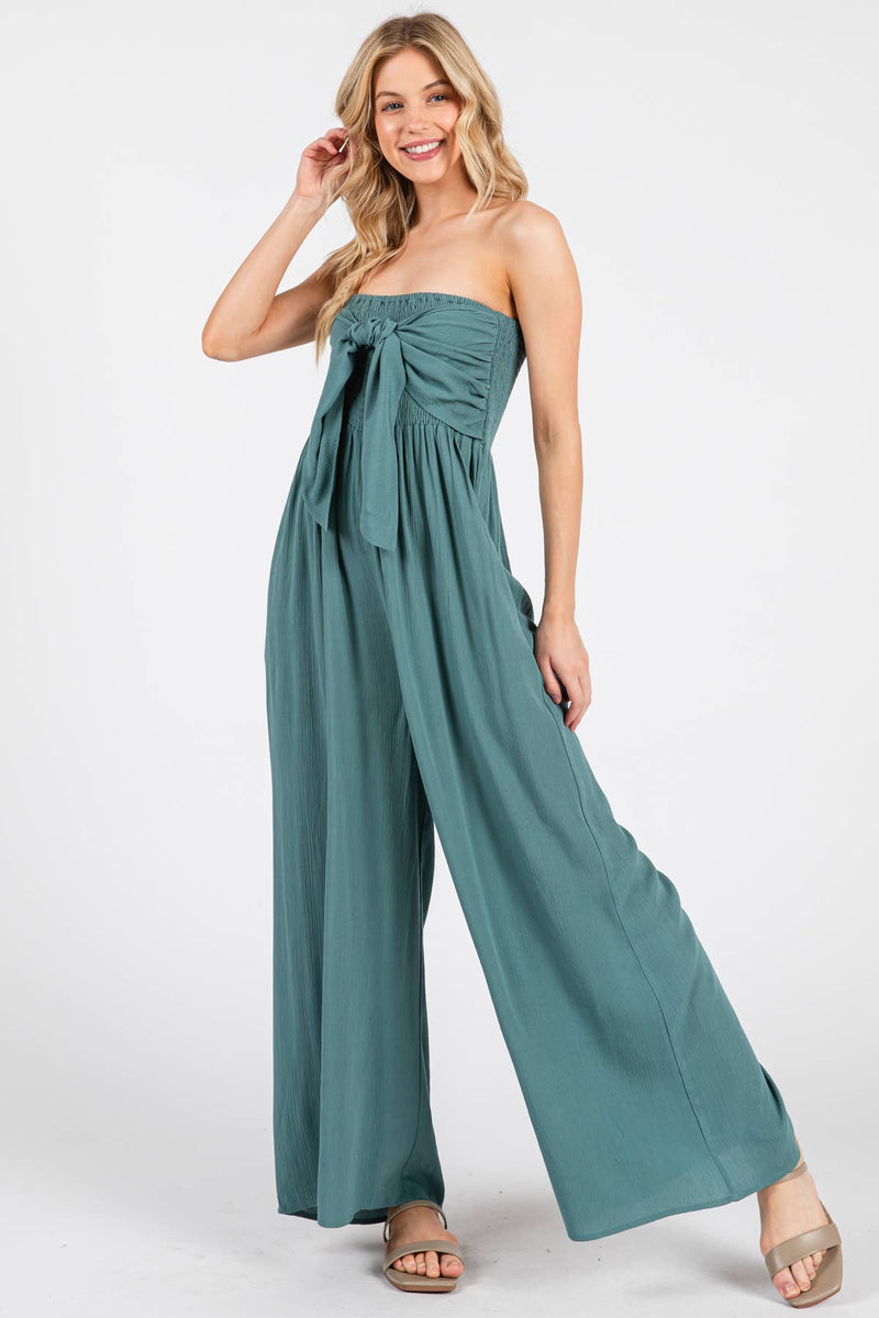 Front Tie Tank Top Wide Leg Jumpsuit