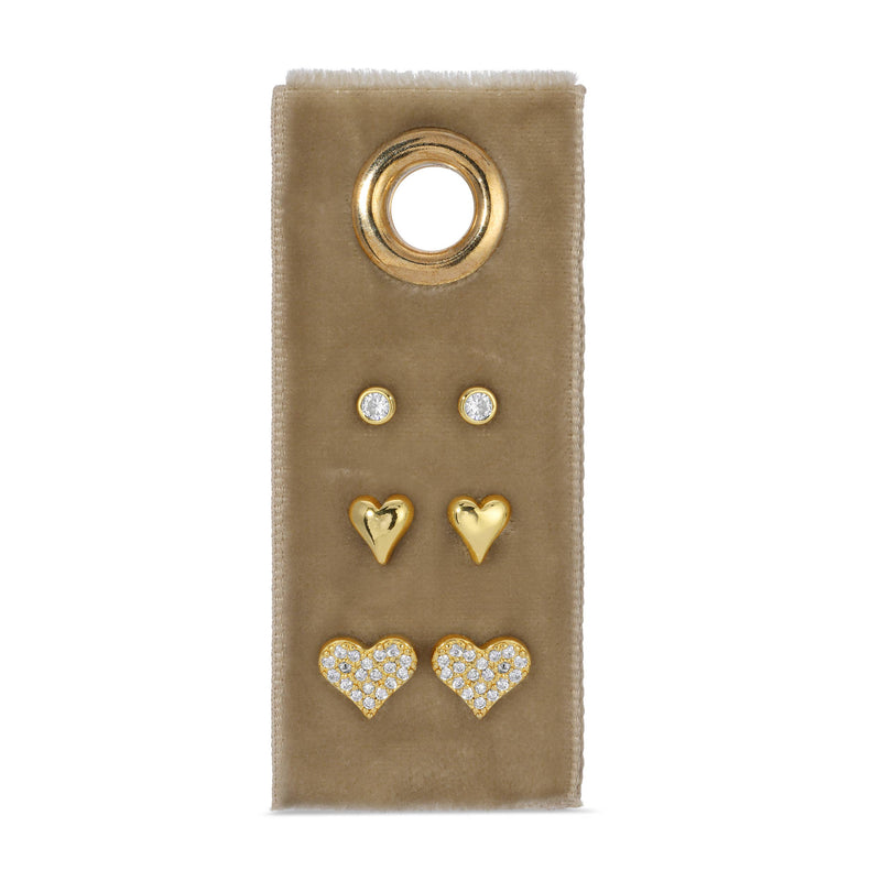 Heart Velvet Stud Gift Set: Gold