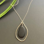 Silver Organic Hammered Hoop and Black Drop Necklace