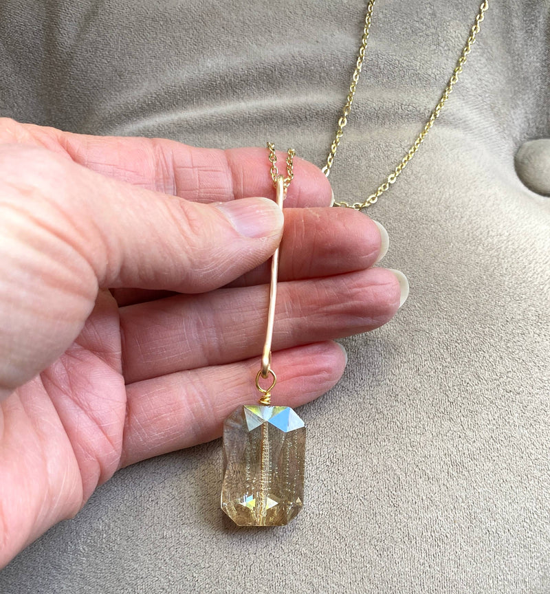 Gold Bar Large Crystal Pendant Necklace