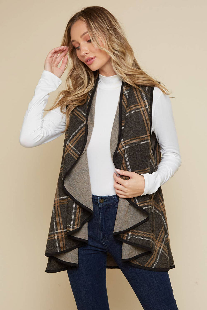 Plaid Vest Cardi -Black Plaid