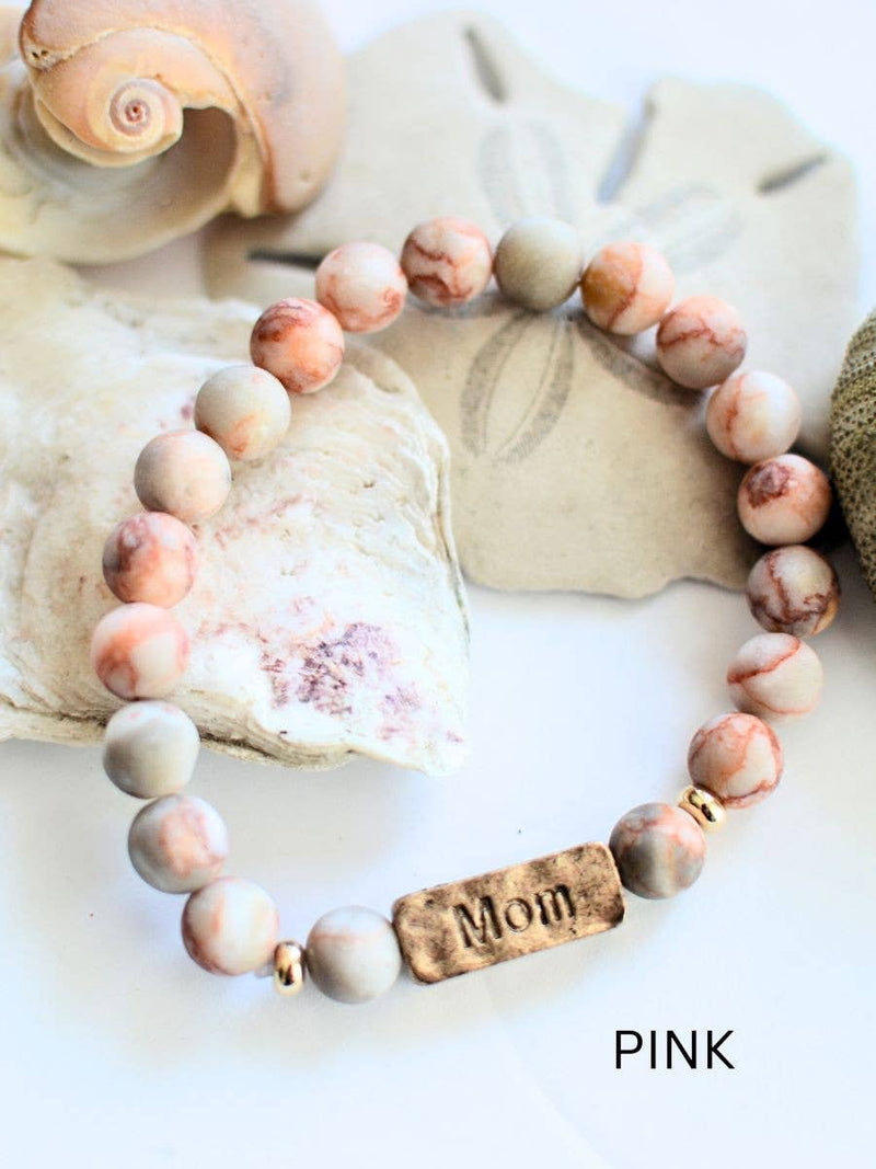 MOM Stone Bead Stretch Bracelet