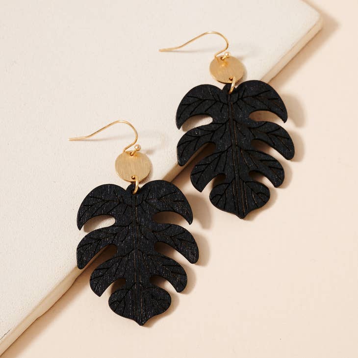 Leaf Wood Dangling Earrings