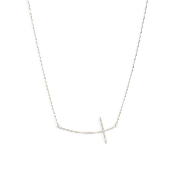Brushed Side Cross Necklace